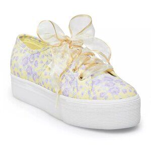Fan Cot Bindings Purple Multi Floral Print Platform Sneakers: Purple Rain